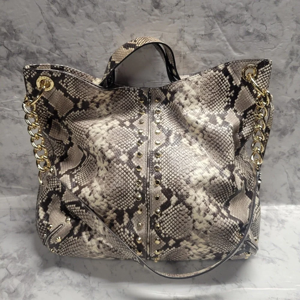 Michael Kors Gold Studded Large Hobo with Shoulder Strap Snake Skin‎ Print